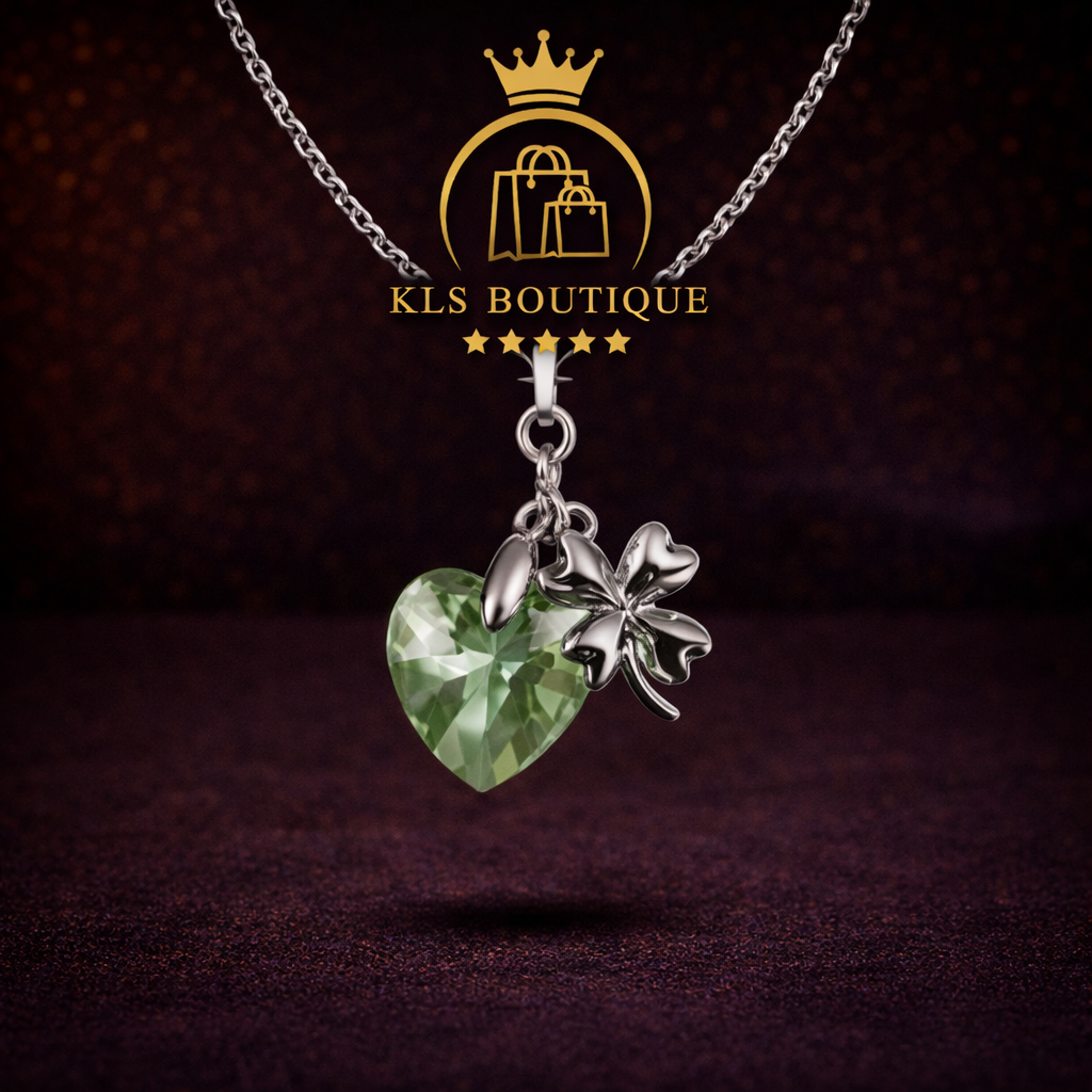Ref 4002 - Pendentif Maman - Cœur Vert & Trèfle – Cadeau Porte-Bonheur
