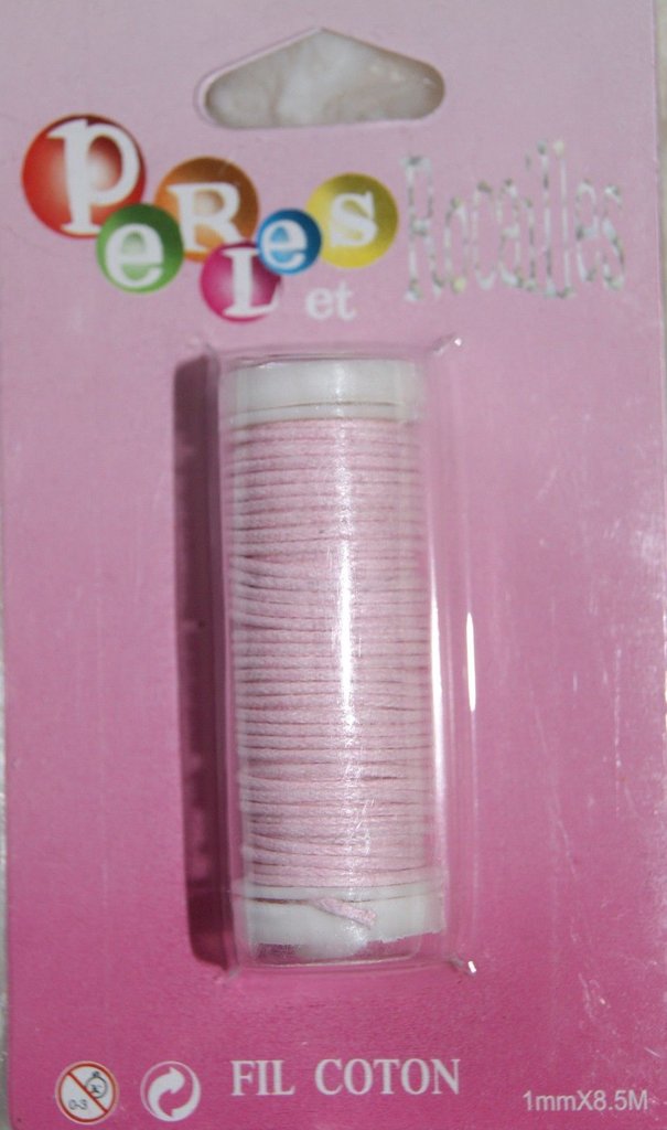 Ref 90399 - FIL COTON ROSE Claire 1mm Bobine de 8,5 mètres
