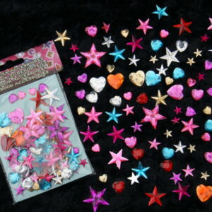Ref 926 – 100 Pierres Acryliques Coeurs et Etoiles Divers Coloris A Coller