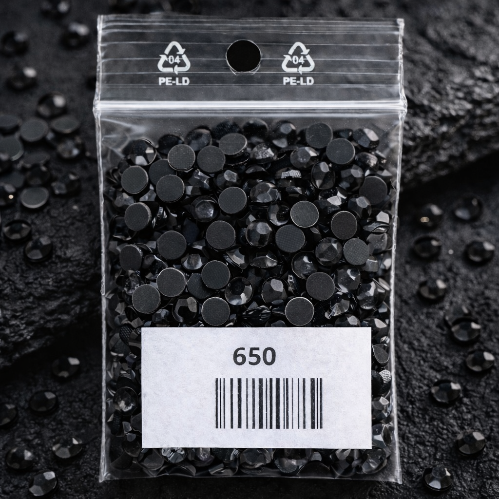 Sachet 200 strass thermocollants noir SS30 6mm pour costumes rock et motifs textiles - KLS Boutique
