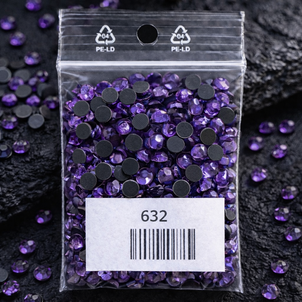 Sachet 200 strass thermocollants violet SS30 6mm pour couture et personnalisation textile - KLS Boutique