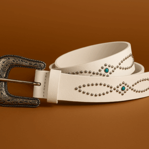 Ceinture western Blanche clous argentés – Loavies – M/L