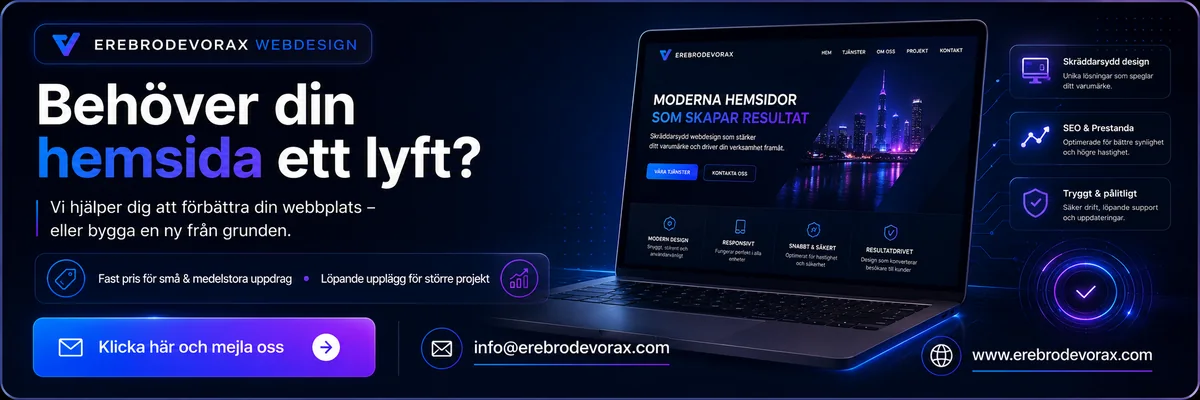 Behöver din hemsida ett lyft? Klicka vidare till ErebrodeVorax Webdesign.