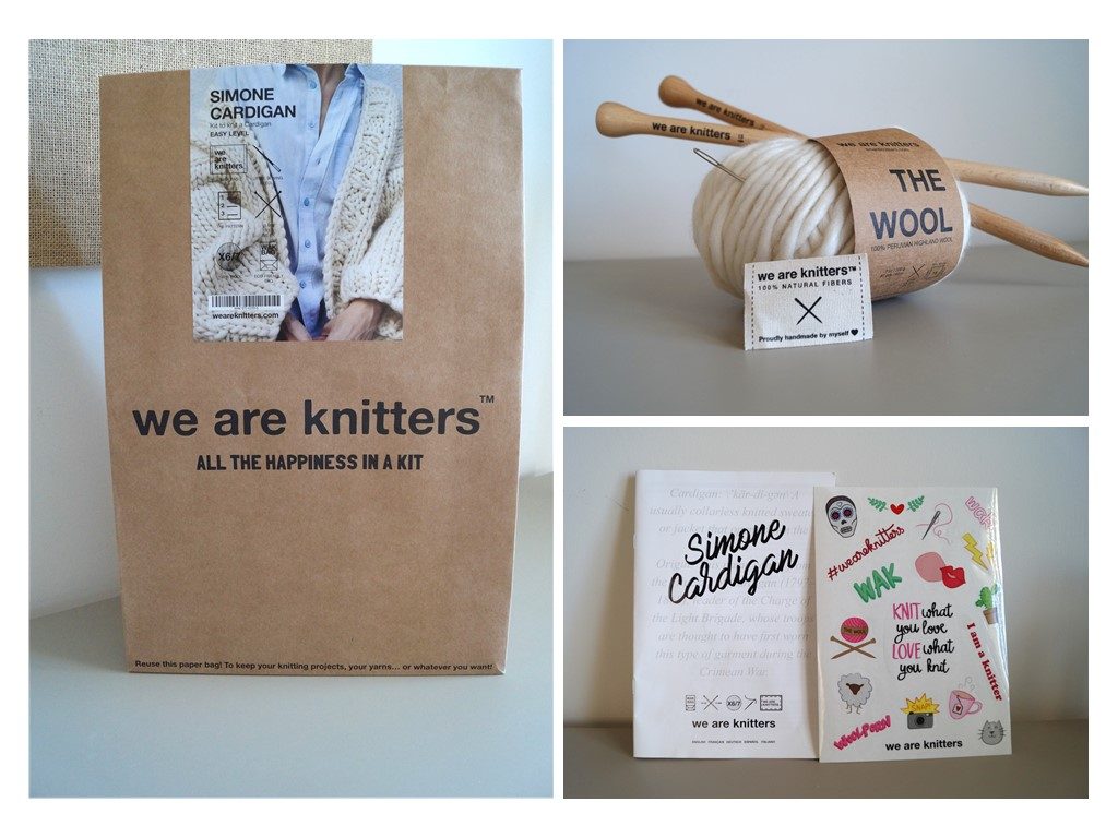 Collage of Simone Cardigans knitting kit