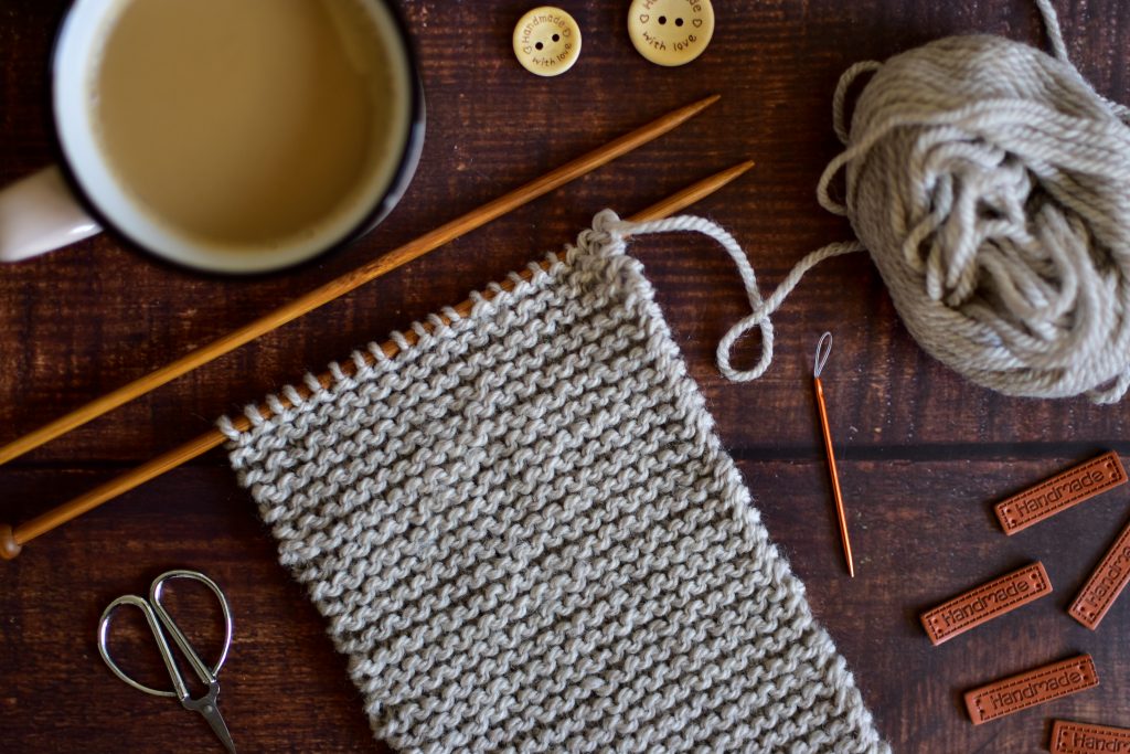 A knitted piece in garter stitch - learn the knit stitch for beginners
