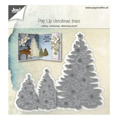 Joy!Crafts snij- embos- debosstencil pop-up kerstbomen
