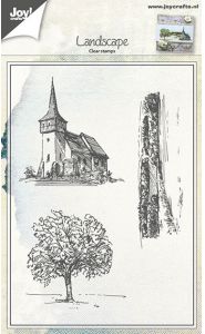 Stempel - Tafereel kerk- boom- landschap