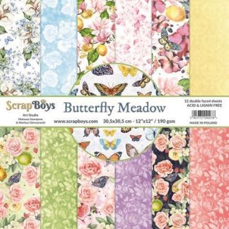 ScrapBoys Butterfly Meadow paperset 12 vl+cut out elements-DZ 30.5 op 30.5cm