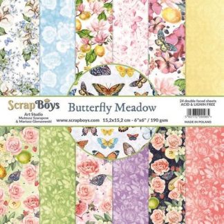 ScrapBoys Butterfly Meadow paperpad 24 vl+cut out elements-DZ 15.2 op 15.2cm