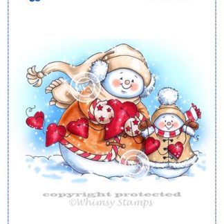 Snowman String of Hearts Rubber Cling Stamp