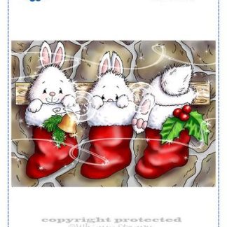 Christmas Bunny Stockings Rubber Cling Stamp