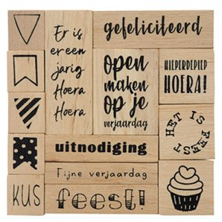 Wooden Stamps - Houtstempel set - Feest!