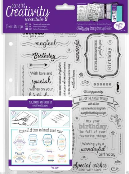 Docrafts A5 Clear Stamp Set (39pcs) - Birthday Verses