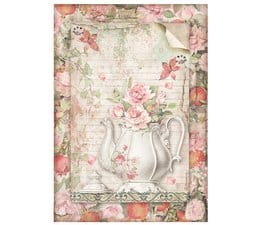 Stamperia A4 Rice Paper Casa Granada Teapot with Flowers