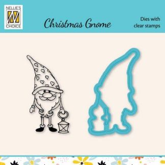 Die cut & Clearstamp set, Xmas gnome serie Lantern