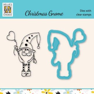 Die cut & Clearstamp set, Xmas gnome serie Heart balloon