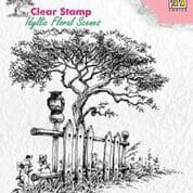 Clear Stamps idyllic floral scene ""Tree with fence""