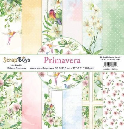 ScrapBoys Primavera paperset 12 vl+cut out elements-DZ 30.5 op 30.5cm