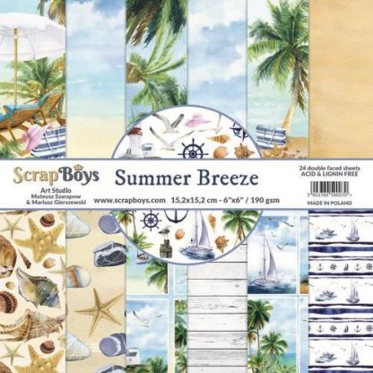 ScrapBoys Summer Breeze paperpad 24 vl+cut out elements-DZ 15.2 op 15.2cm
