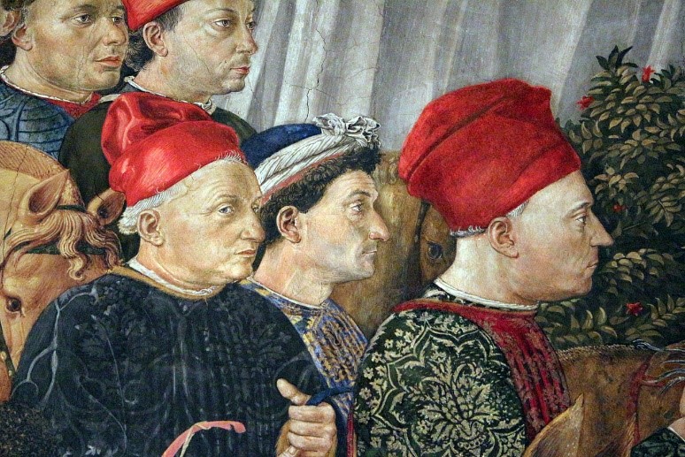 Fragment van fresco in Cappella de' magi in Palazzo Medici-Riccardi in Florence
