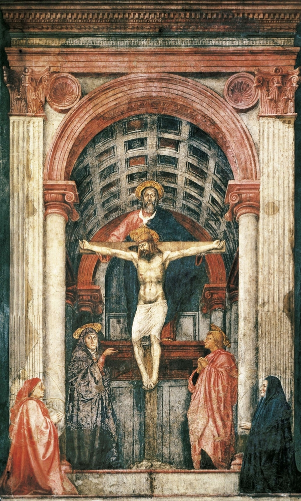 Masaccio, Holy Trinity (Trinità), fresco in Santa Maria Novella in Florence (Firenze)