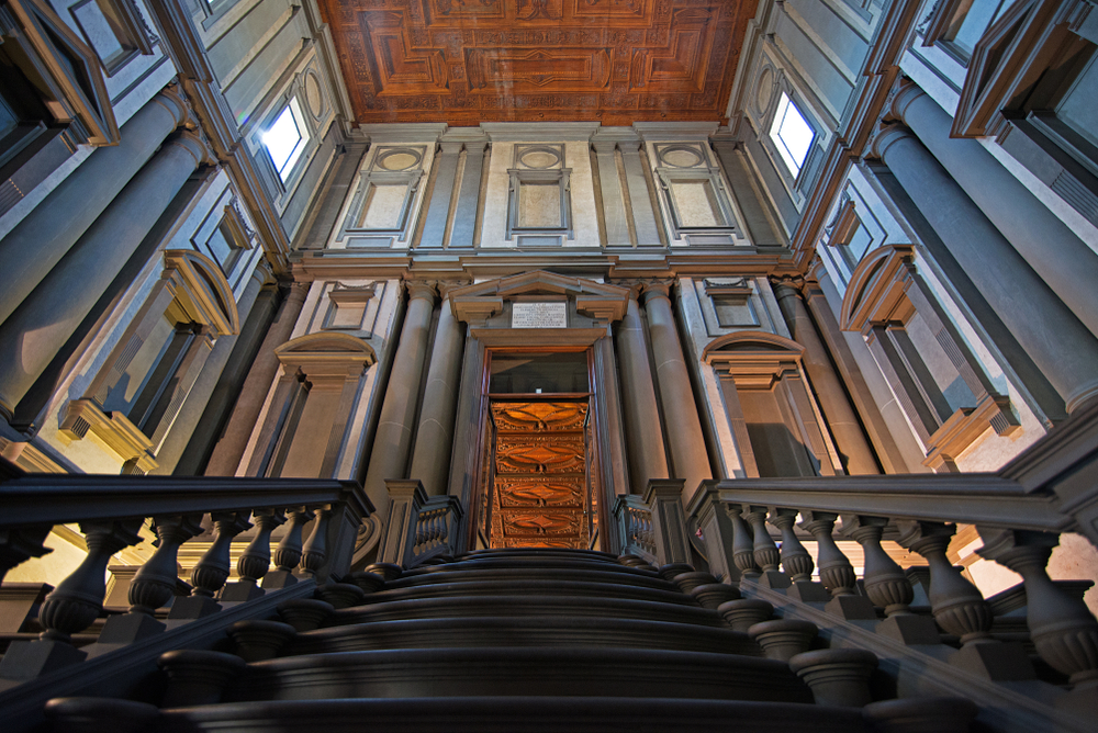 Vestibule of the Biblioteca Medicea Laurenziana in San Lorenzo, made by Michelangelo