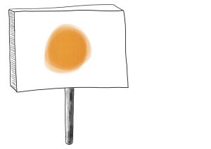 een bordje met een oranje stip op een paaltje