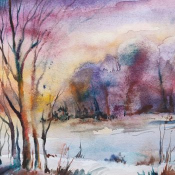 Watercolor winter landscape