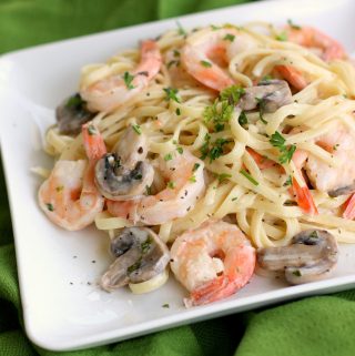 räkpasta med champinjoner