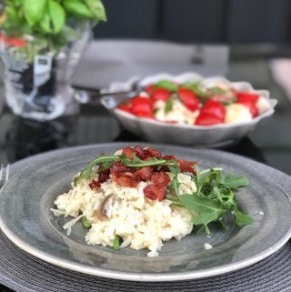 risotto med svamp sparris och bacon