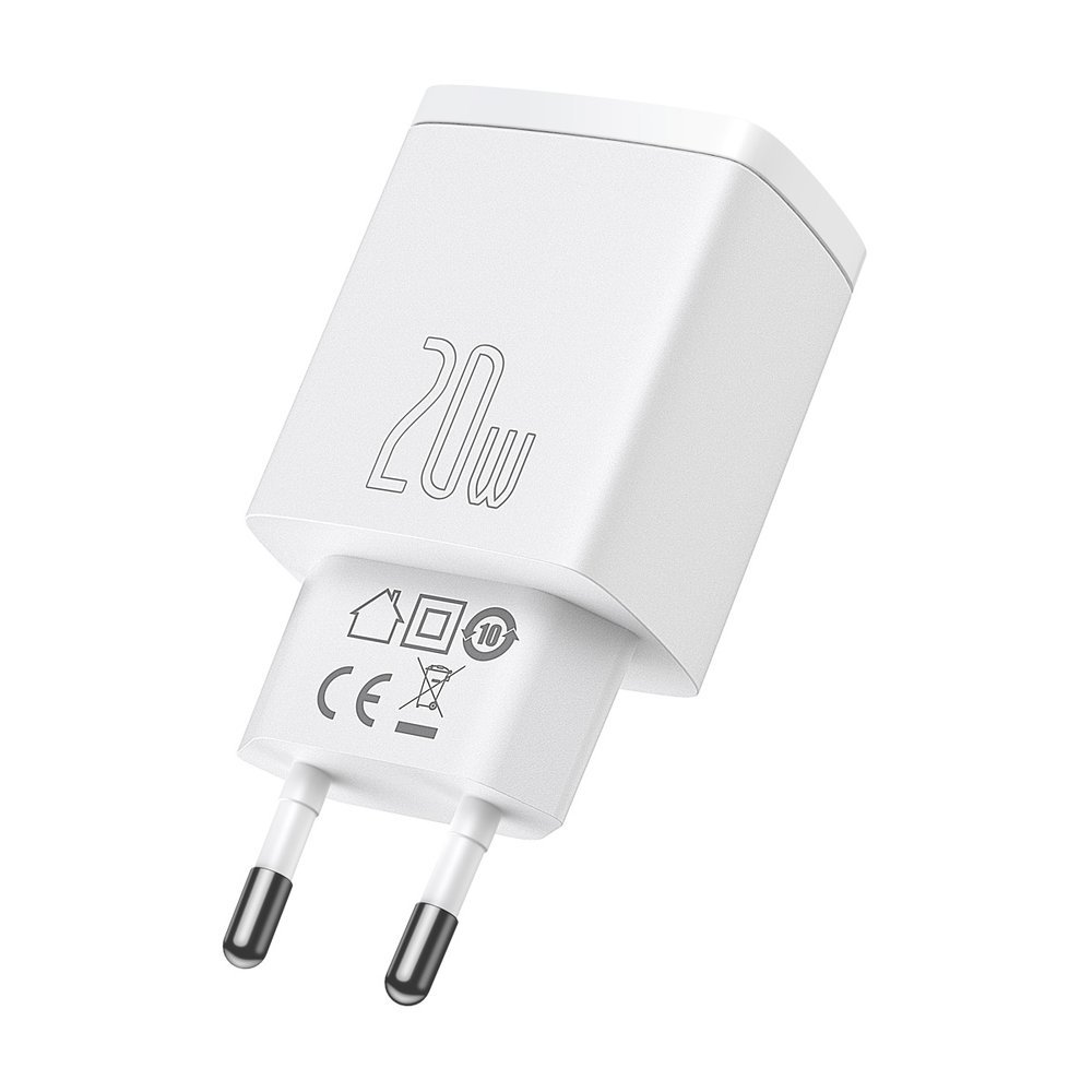 Baseus Snellader Adapter USB-A + USB-C Poort 20W - Wit