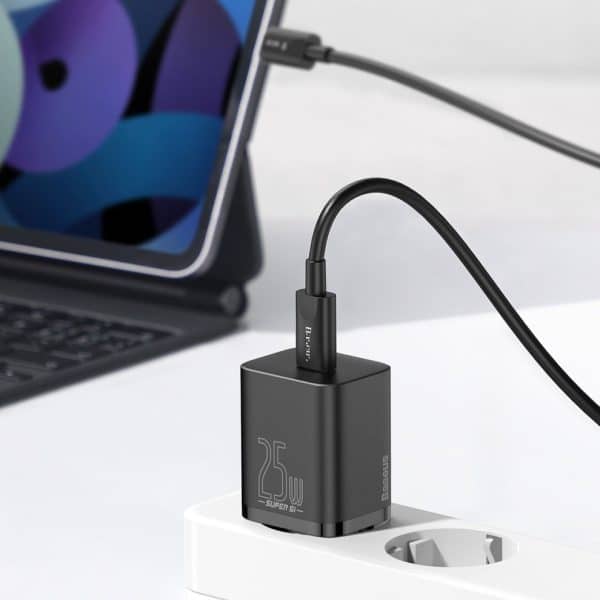 Baseus Snellader USB-C Adapter 25W + USB-C Kabel - Zwart (1m)