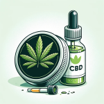 en rund dosa snus med en stor grön cannabisblad-logotyp på locket, bredvid en genomskinlig droppflaska märkt "CBD". Båda objekten ligger på en enkel och ren bakgrund