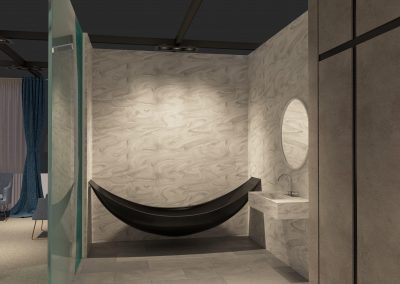 Hotel room of the future render of the bathroom design