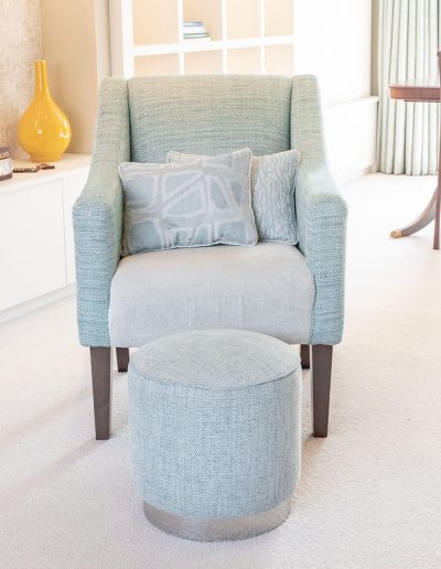 Blue living room chair and foot stall