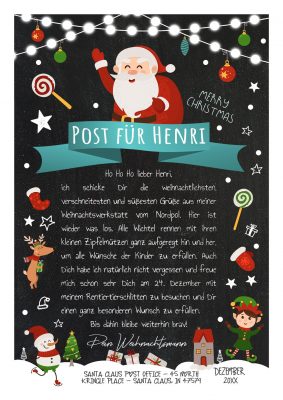 Personalisierter Brief Vom Weihnachtsmann Post Vorlage Zum Ausdrucken Chalkboard Meilensteintafel Weihnachten Türkis