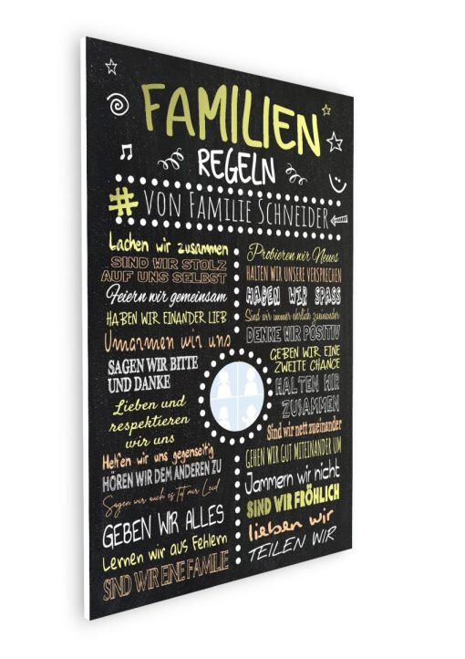 Meilensteintafel Familienregeln Hausregeln Chalkboard Geschenk Personalisiert Türkis 3d3