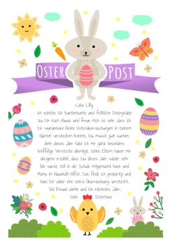 Brief Vom Osterhasen Personalisiert Vorlage Osterbrief Für Kinder Zum Ausdrucken Lila