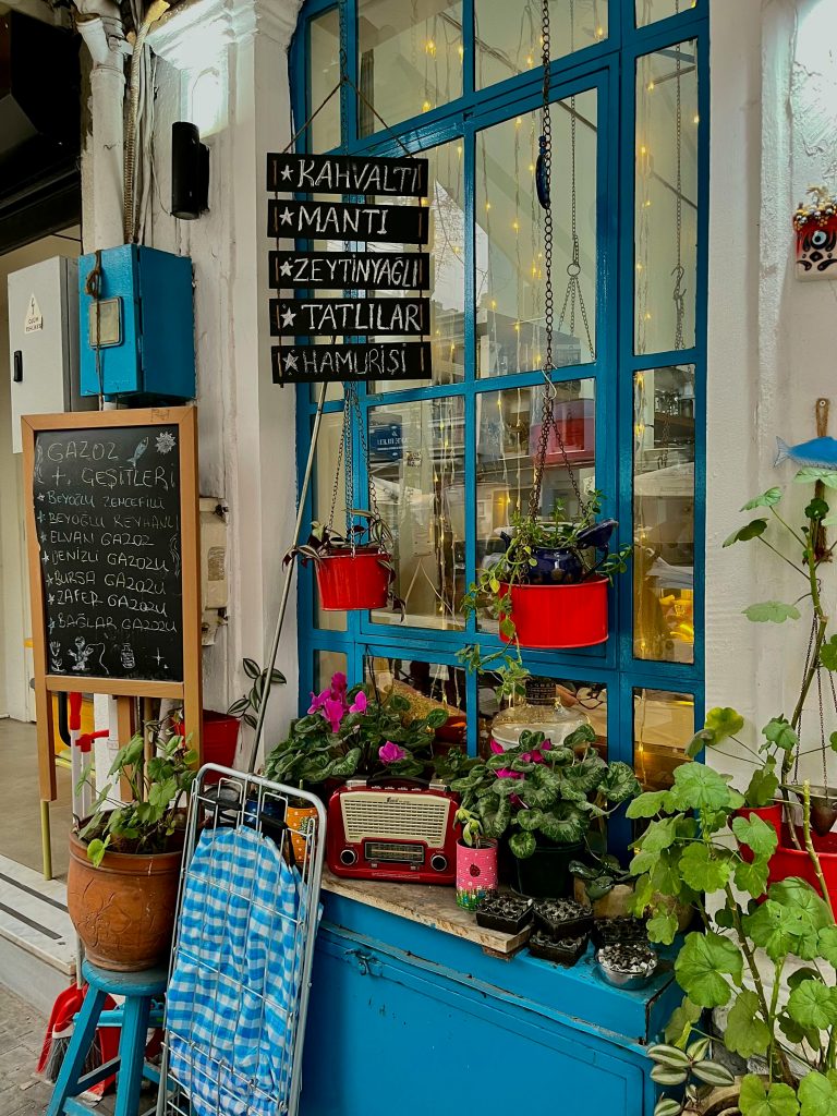 Shop front with traditional chalk board signs