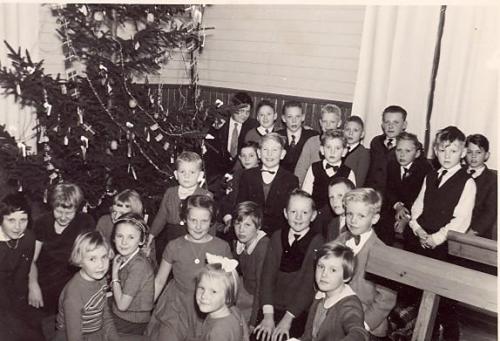 Julfest i Krokshults Missionshus omkring 1960.