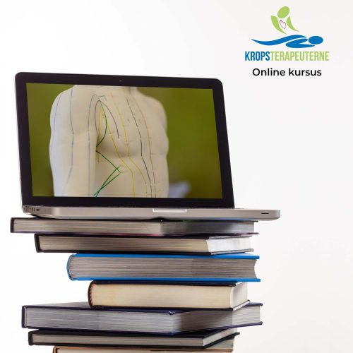 E learning concept. Books stack and an open computer laptop with black blank screen isolated on white background. Vertical photo, copy space, template.