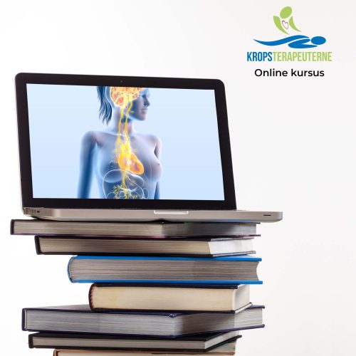 E learning concept. Books stack and an open computer laptop with black blank screen isolated on white background. Vertical photo, copy space, template.