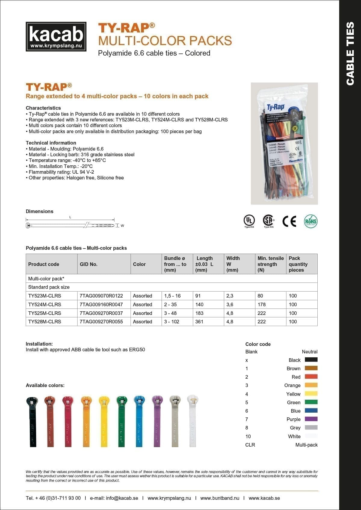 Ty-Rap - Cable ties mixed colors