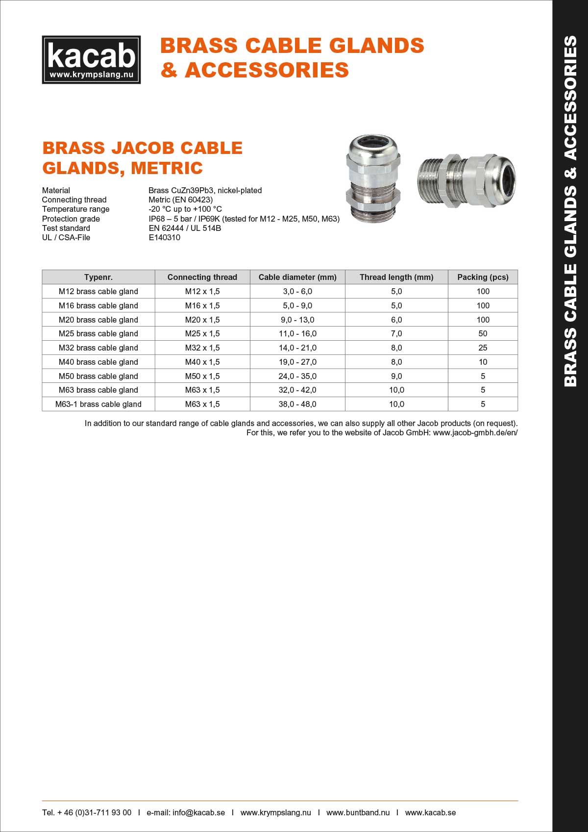 Brass Jacob cable glands-metric