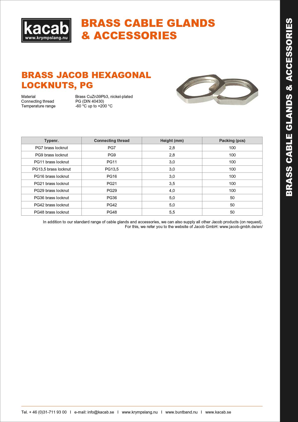 Brass Jacob hexagonal locknuts - PG