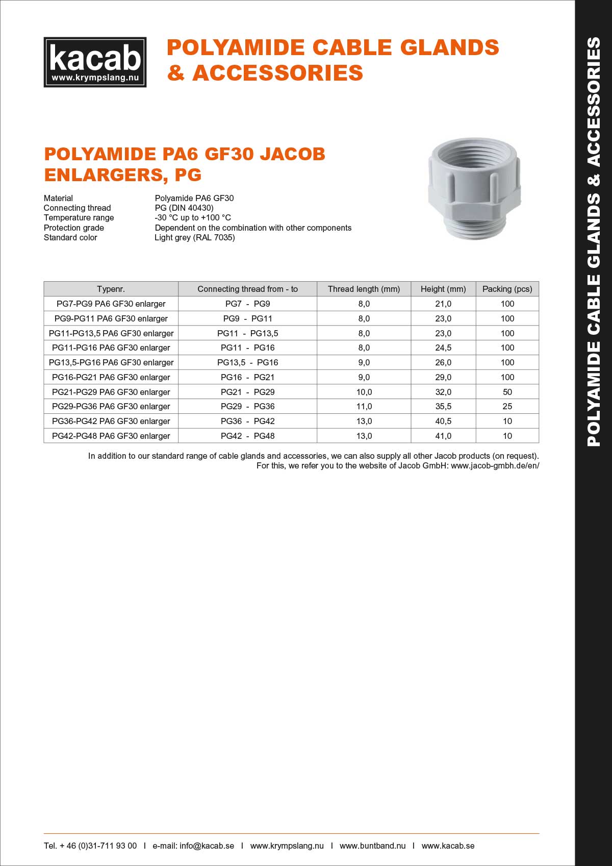 Polyamide PA6 GF30 Jacob enlargers PG