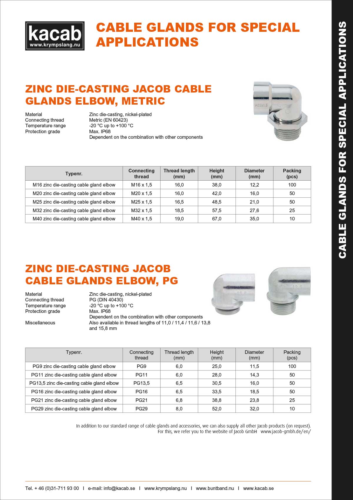 Zinc die-casting Jacob cable glands Elbow - Metric