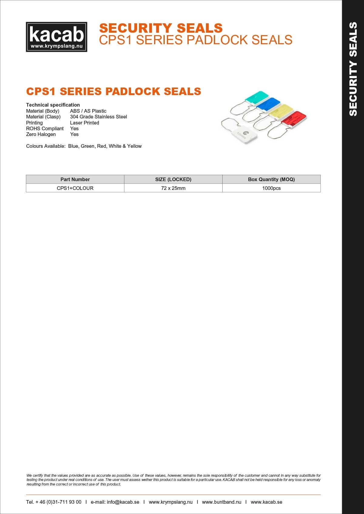 CPS1 Series Padlock Seals