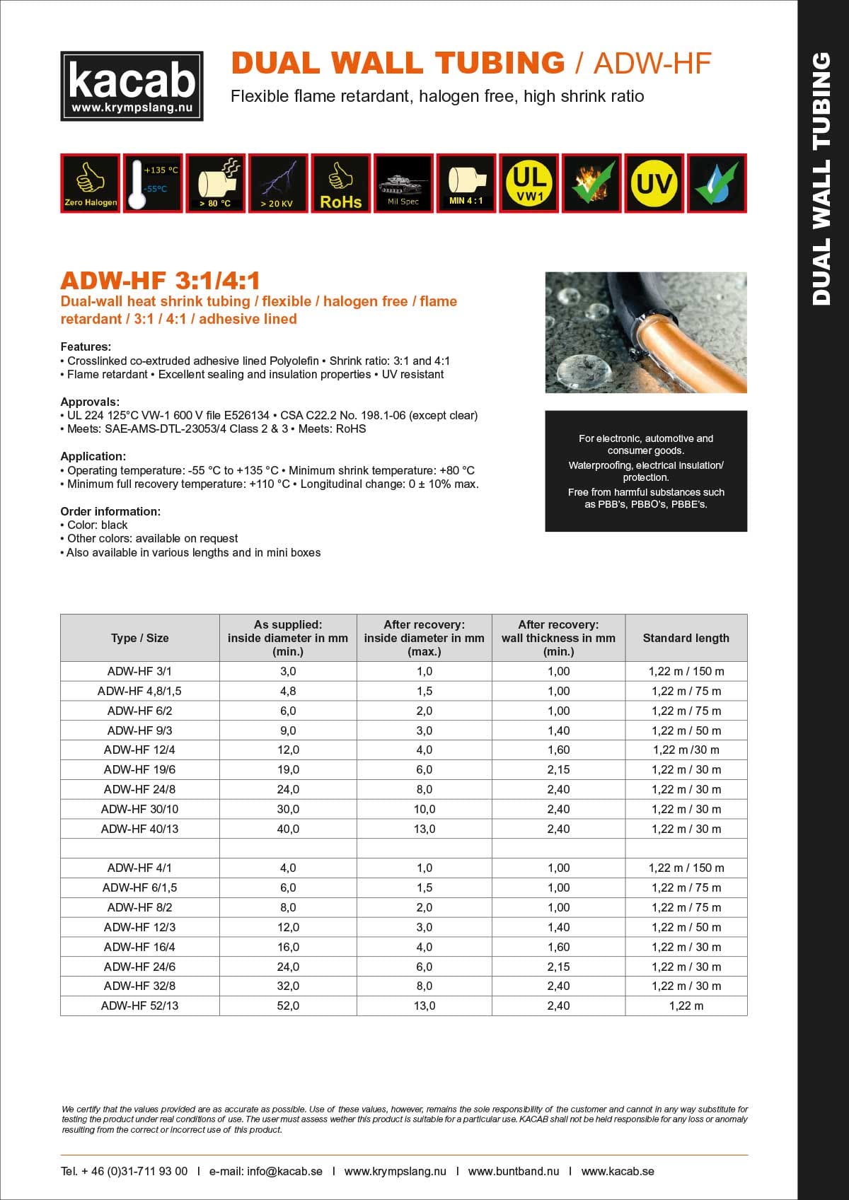 Halogen free heat shrink adhesive lined