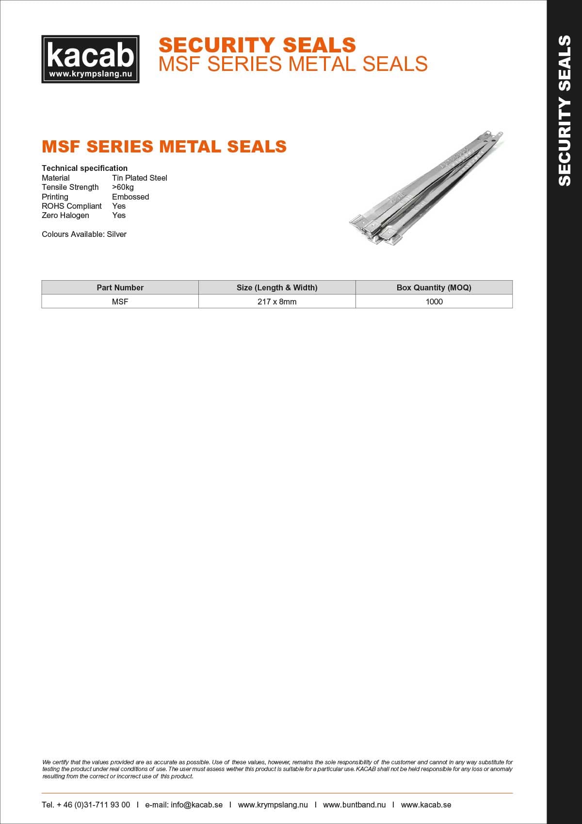 MSF Series Metal Seals